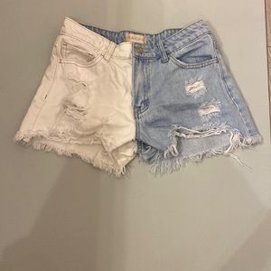 dual color jean shorts